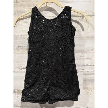 Revolution Dancewear Romper Girls MC Black Sequin Sleeveless Performance EUC0