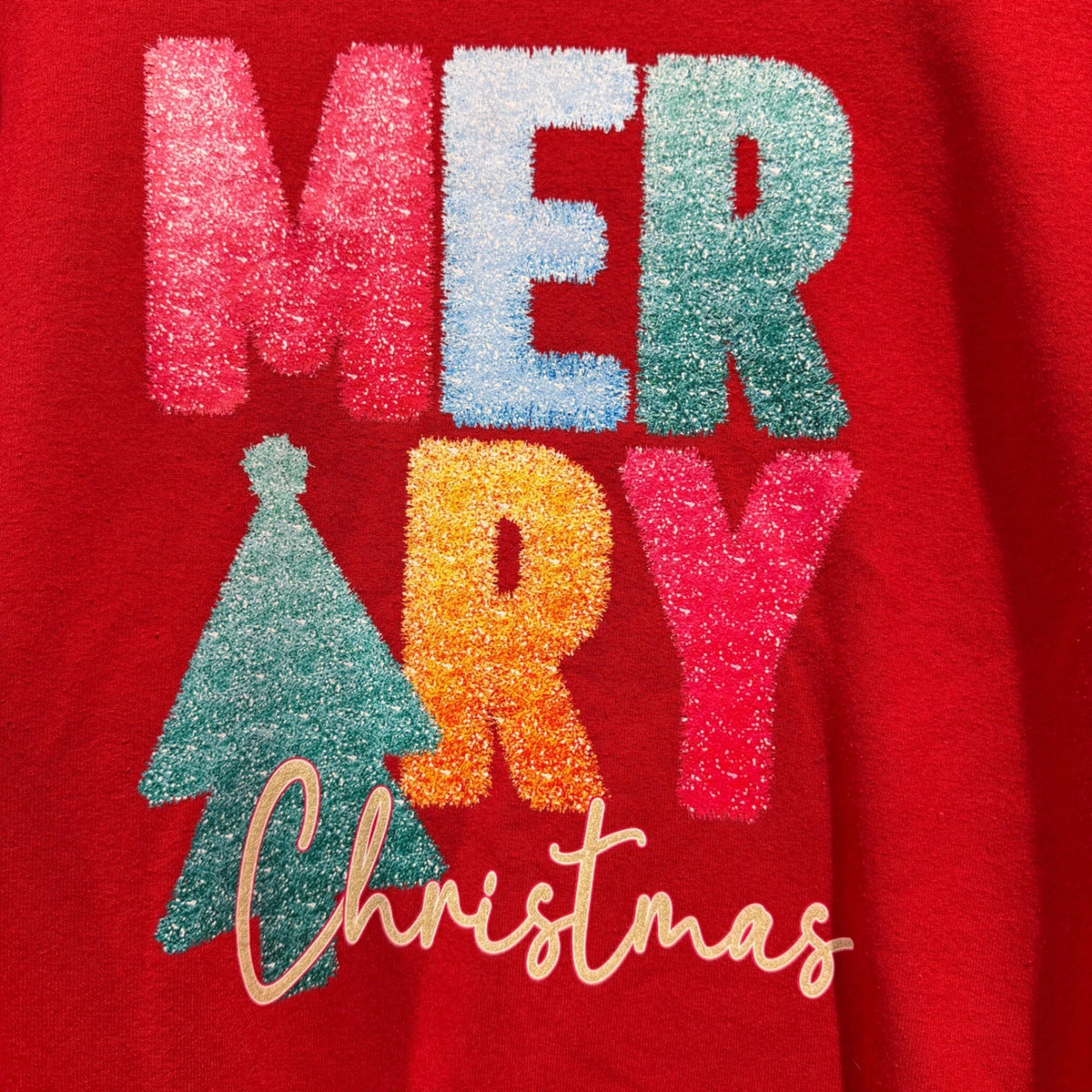Jerzees Sweatshirt Women Large Red Merry Christmas Graphic Holiday GUC*1