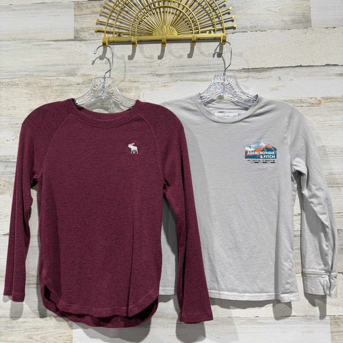 Abercrombie Kids Long Sleeve Shirts 2 Pack Size 7/8 Maroon Grey Cotton GUC*0
