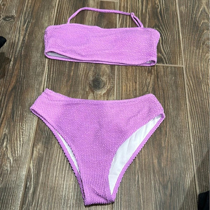 Unbranded Bikini Set Women Small Purple Smocked Textured High Waist Retro EUC0