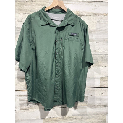 Eddie Bauer Button Up Shirt Men 2XL Green Ripstop Fishing Gorpcore EUC0