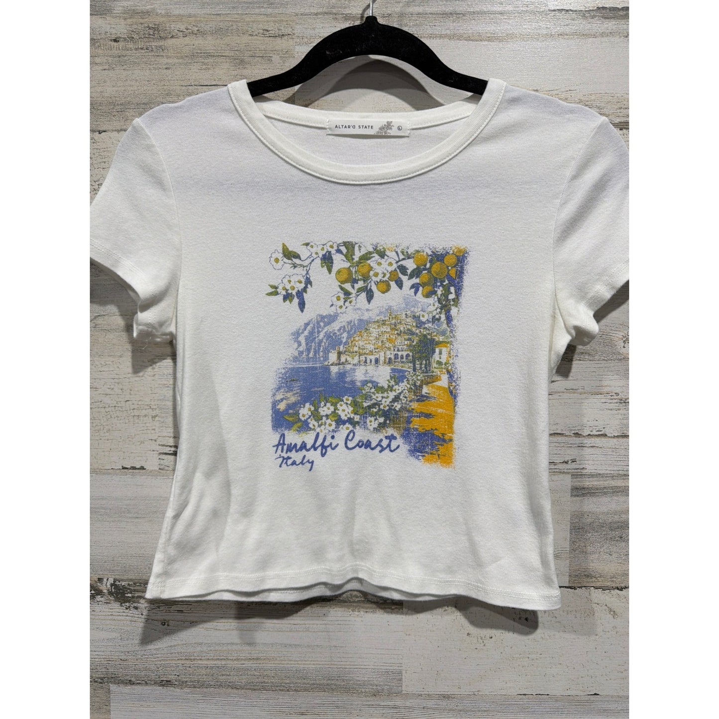 Altar'd State Graphic Tee Women Large White Amalfi Coast Italy Lemon EUC0