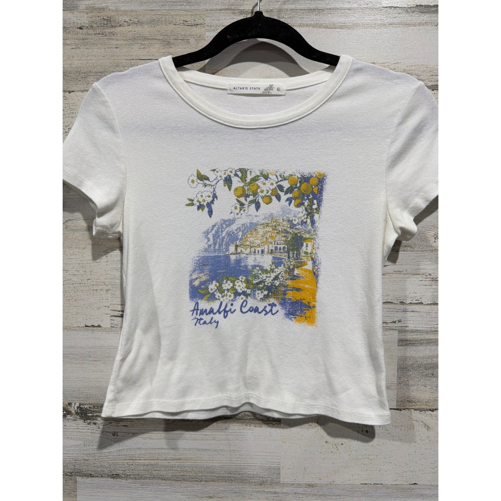Altar'd State Graphic Tee Women Large White Amalfi Coast Italy Lemon EUC0