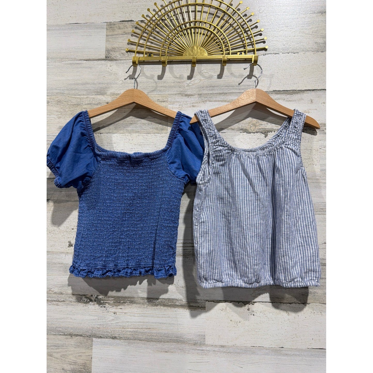 Abercrombie Zara Shirt Bundle Girls 10-12 Blue Striped Smocked Coastal EUC0
