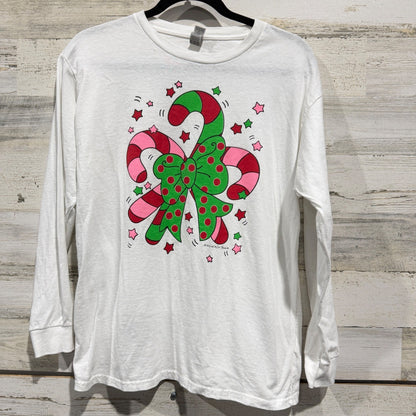Gildan Long Sleeve Shirt Kids XL White Candy Cane Graphic Holiday EUC0