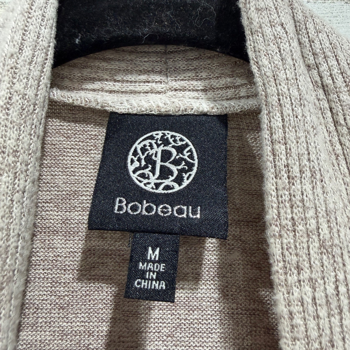 Bobeau Cardigan Women M Taupe Open Front Ribbed Pocket Soft Minimalist EUC1