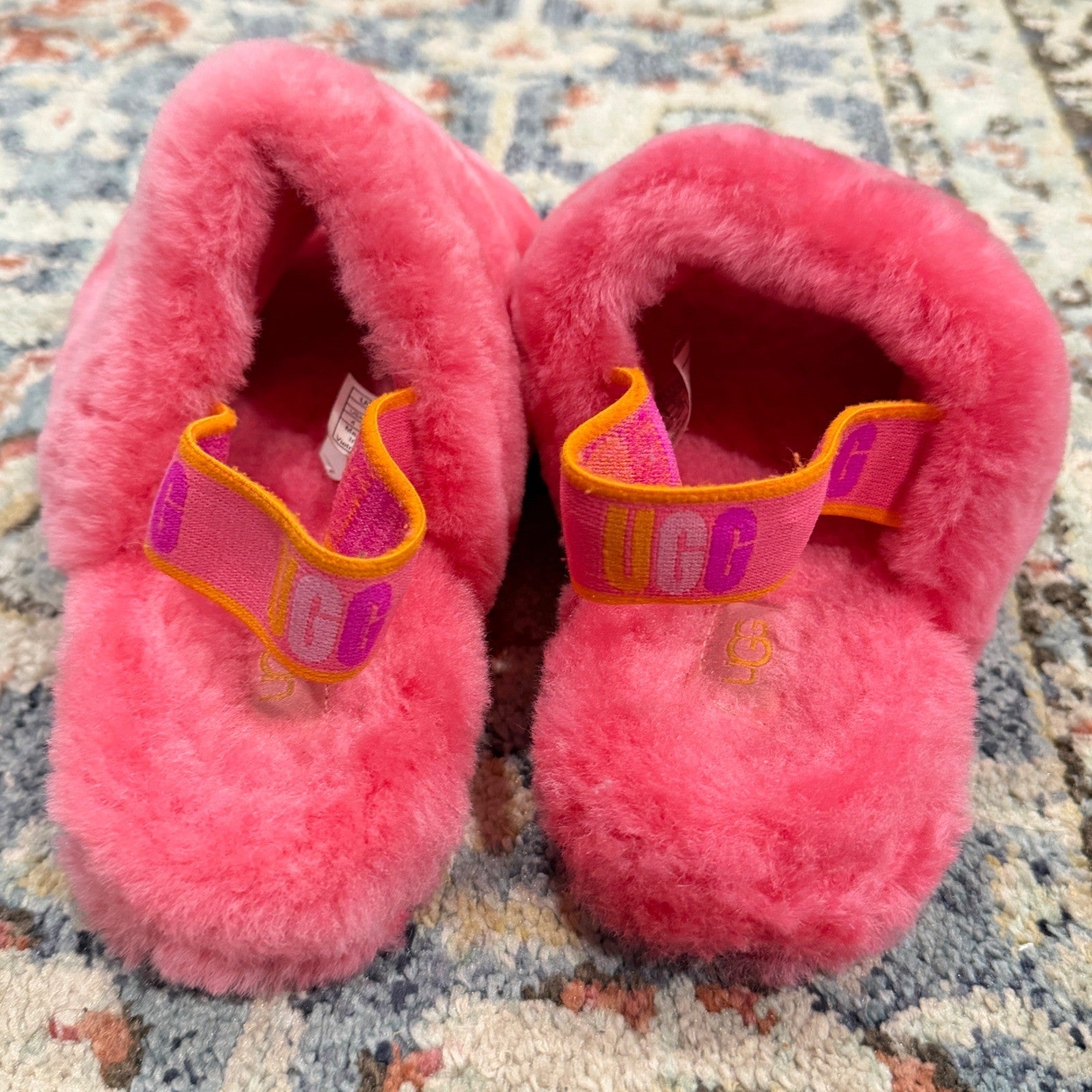 UGG Fluff Yeah Slide Girls Size 4 Pink Faux Fur Slingback Slipper4