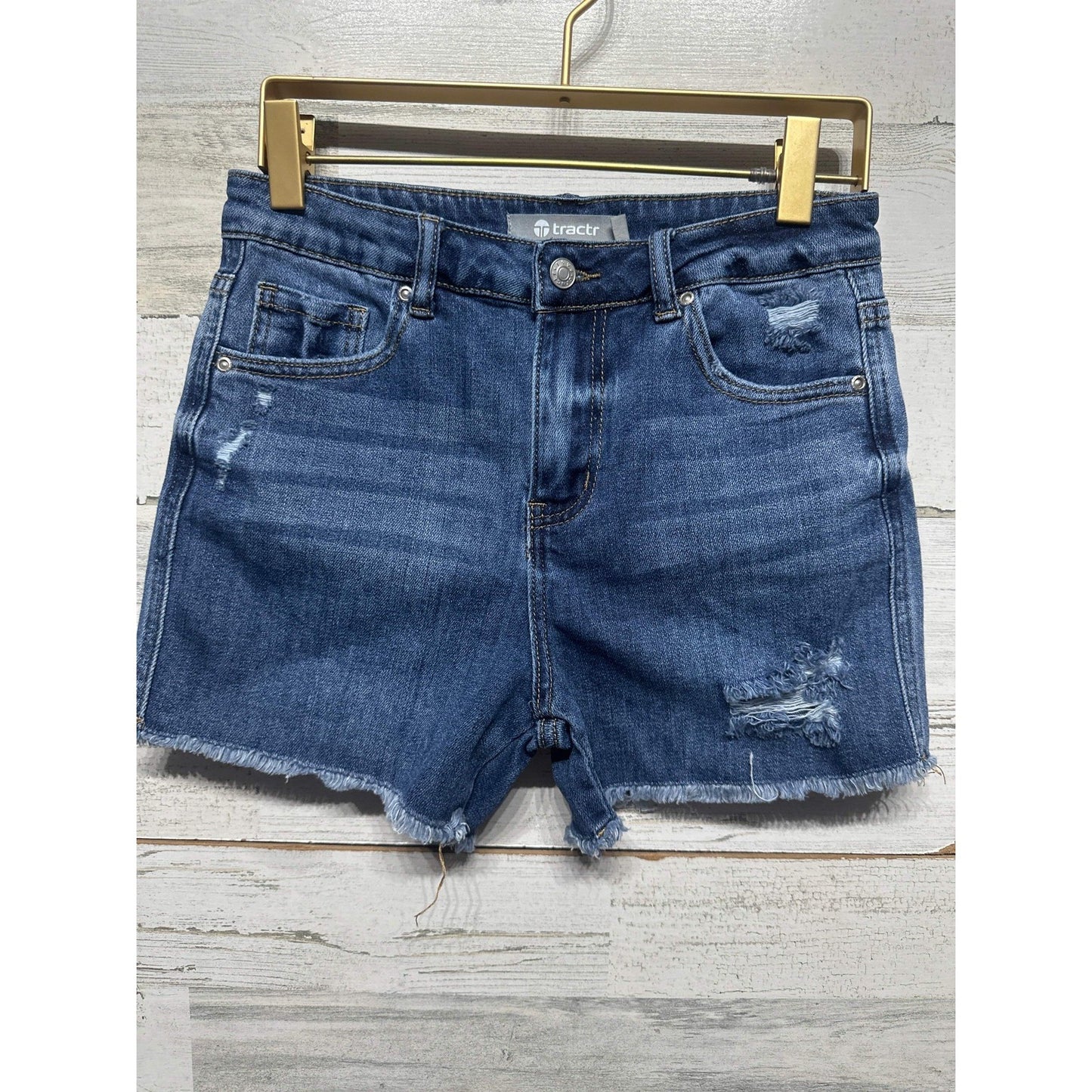 Tractr Denim Shorts Girls 14 Blue Distressed Raw Hem EUC0