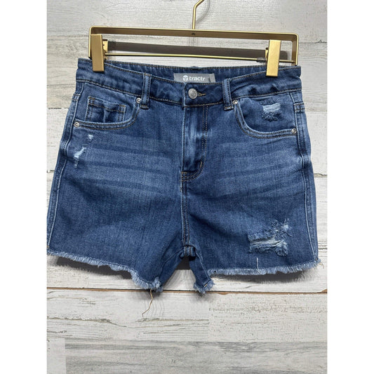 Tractr Denim Shorts Girls 14 Blue Distressed Raw Hem EUC0