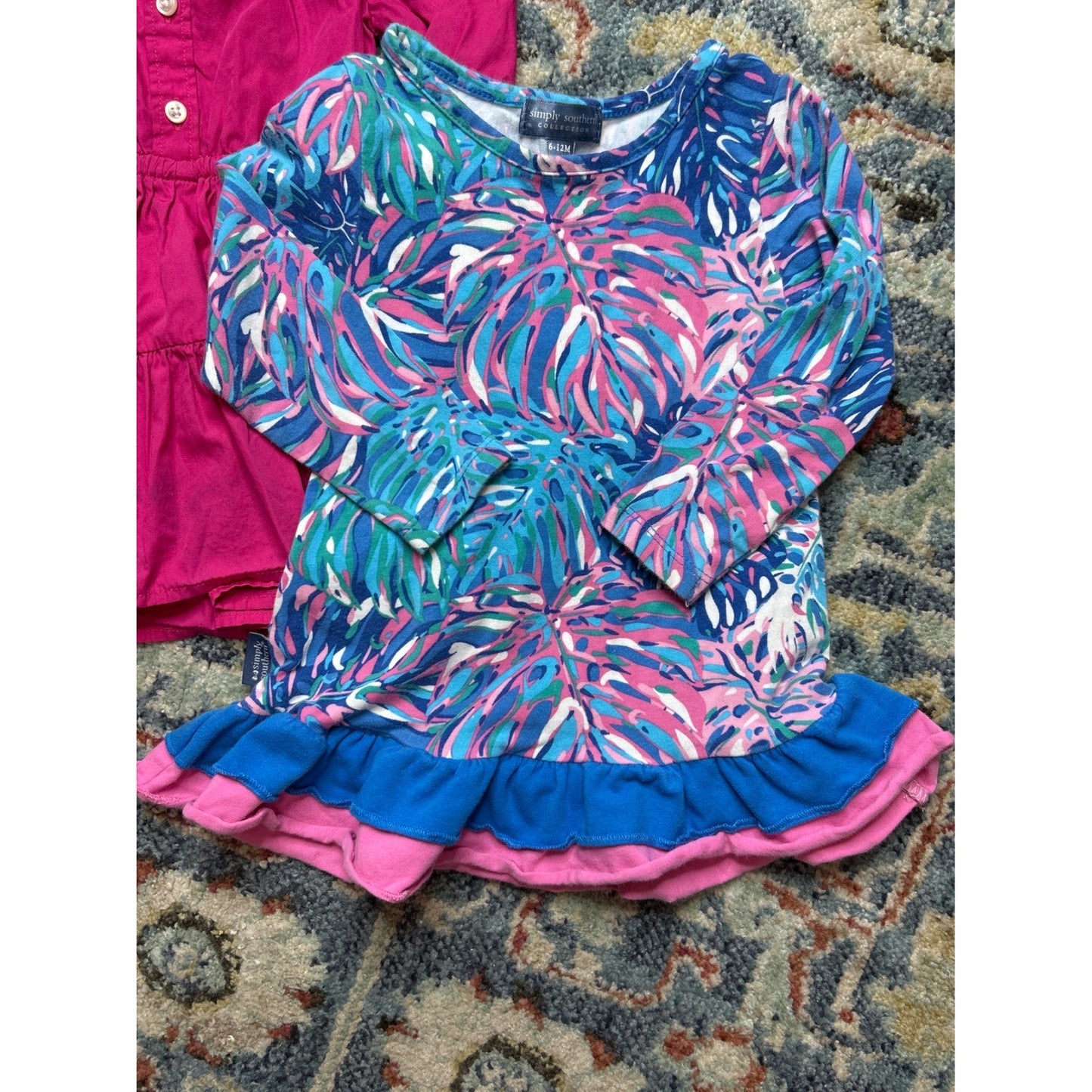 Ralph Lauren Simply Southern Dresses Girls 6M 6-12M Pink Blue Tropical EUC1