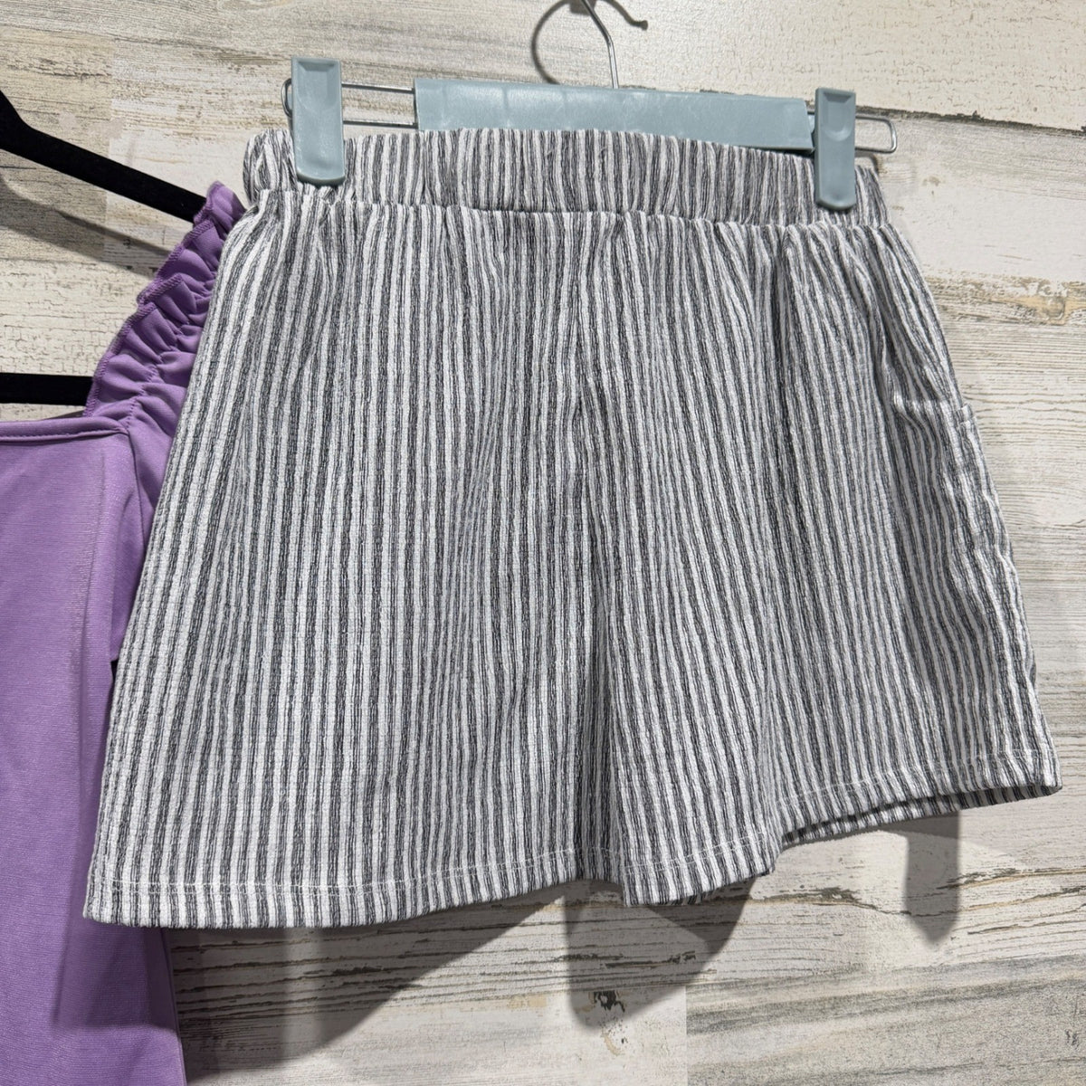 Bodysuit and Shorts Set Girls 10-11Y Purple Striped Modern EUC6