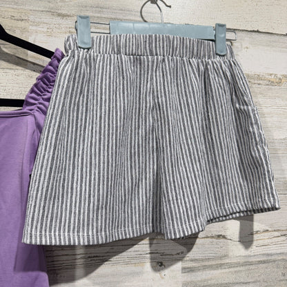Bodysuit and Shorts Set Girls 10-11Y Purple Striped Modern EUC6