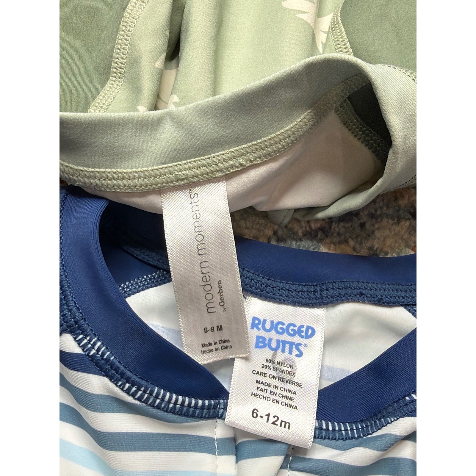 Rugged Butts Modern Moments Rashguard Swimsuit Boys 6-12M Green Blue Stripe EUC1