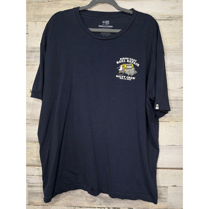 Salty Crew Graphic T-Shirt Men 2XL Navy Birds Nest Reel Repair Fishing EUC1