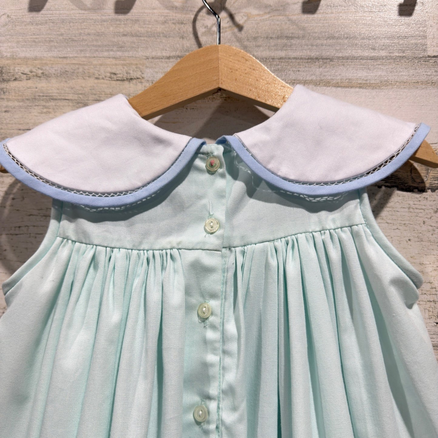 The Proper Peony Petal Collar Dress Girls 3T Blue Scalloped Heirloom *Flawed5