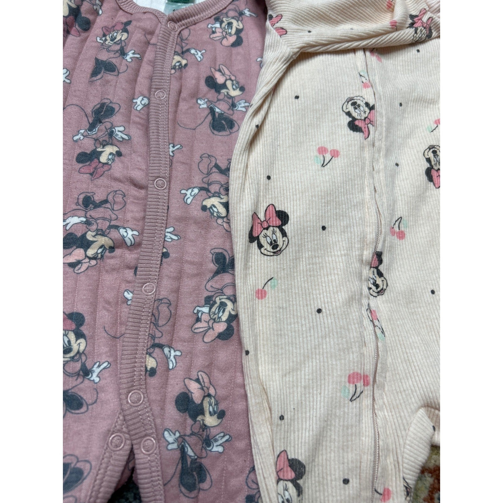 Disney Footed Sleeper Bundle Girls 6-9M Pink Cream Minnie Mouse1