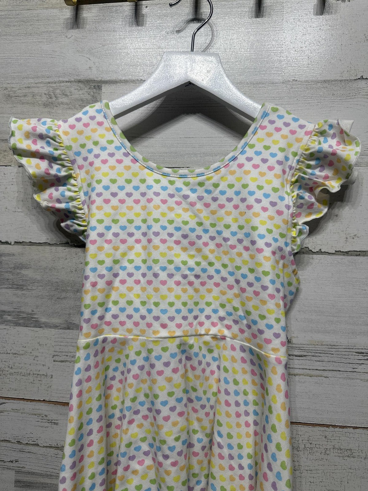 Serendipity Flutter Sleeve Dress Girls 10 White Rainbow Heart Print NWT1