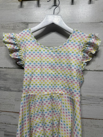 Serendipity Flutter Sleeve Dress Girls 10 White Rainbow Heart Print NWT1