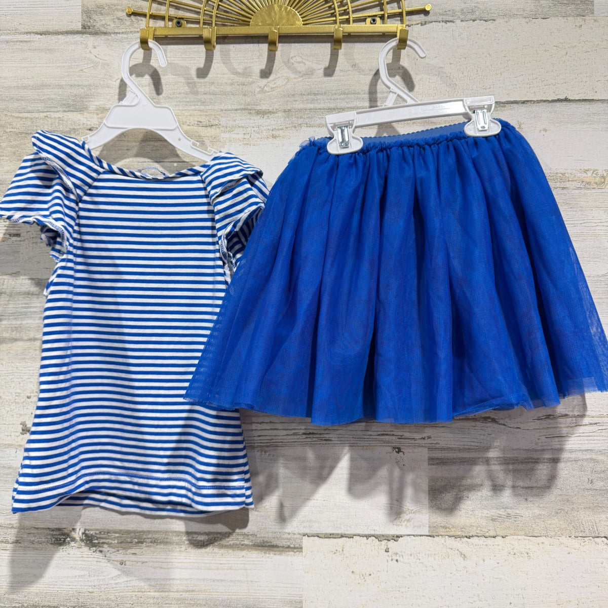 Mayoral Skirt Set Girls Size 8 Blue White Striped Floral Tulle Balletcore EUC7