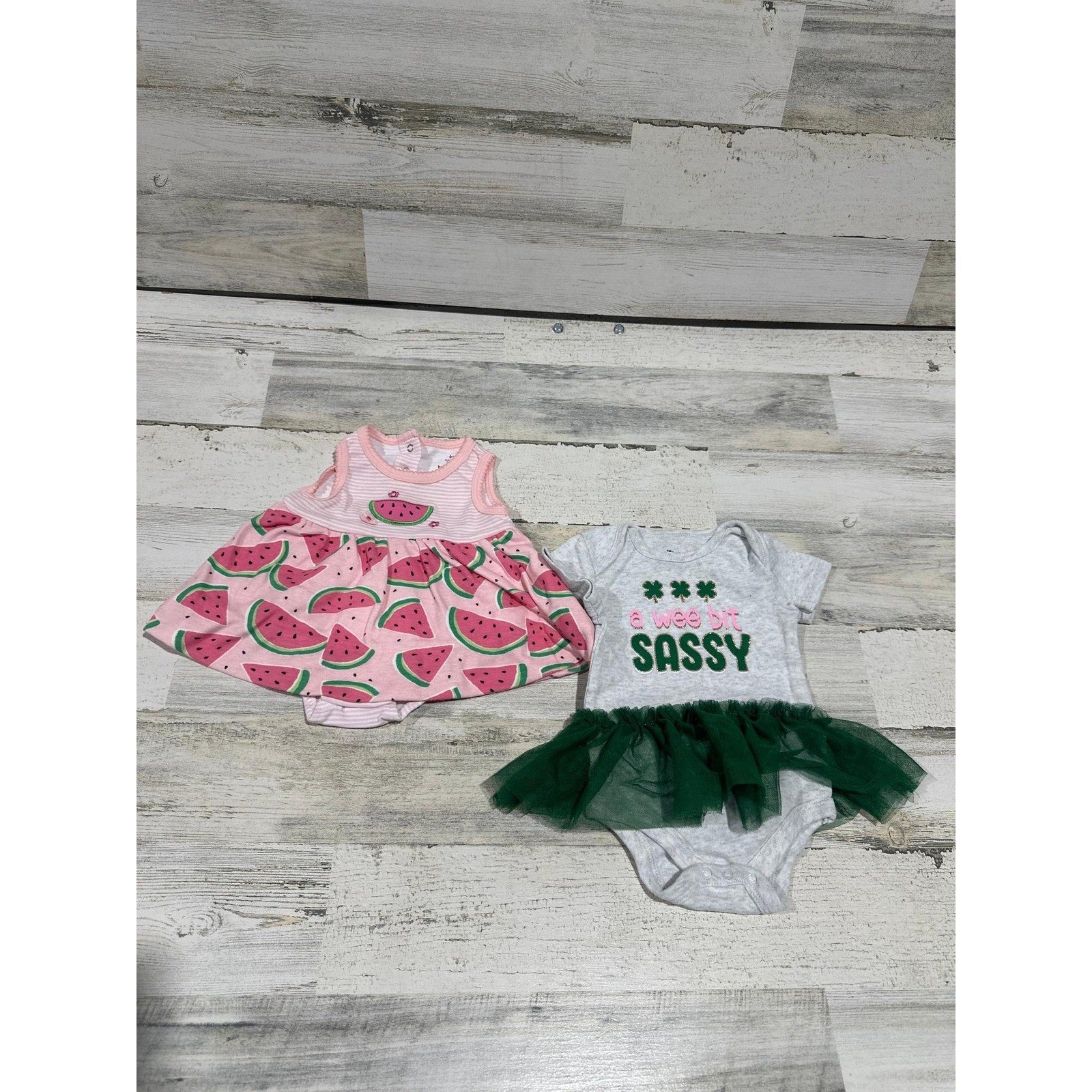 Girls 6-9M Bundle Pink Green Watermelon Sassy EUC0