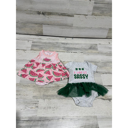 Girls 6-9M Bundle Pink Green Watermelon Sassy EUC0