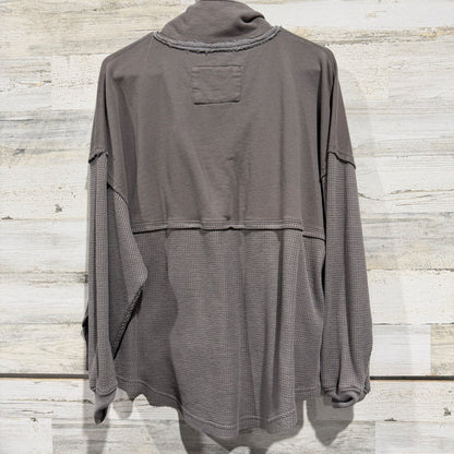 Club Social Jadelynn Brooke Pullover Women M Grey Waffle Cotton Mixed Media EUC3