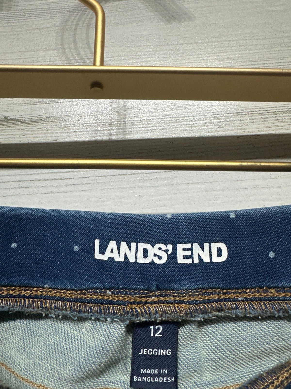 Lands' End Jeggings Girls 12 Blue Polka Dot Stretch Denim Pull On EUC1