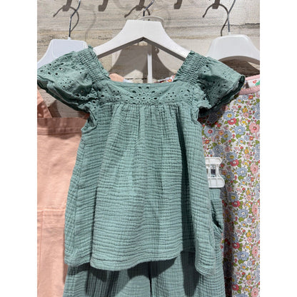Shrimp & Grits Cupcakes & Cashmere Copper Key Girls 5/6 Green Peach Floral1
