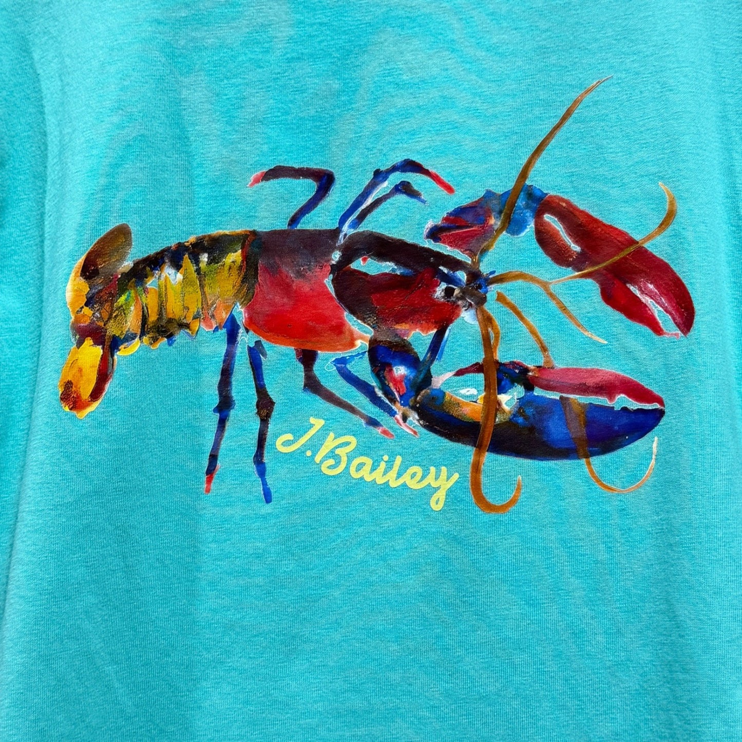 J. Bailey T-Shirt Boys Size 6 Teal Lobster Graphic Preppy Coastal EUC4