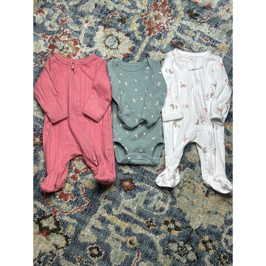 Preemie Girls Bundle Pink Green Floral EUC0