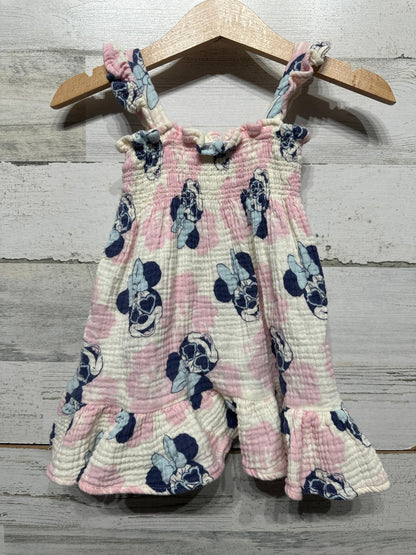 Disney Baby Minnie Mouse Dress Baby Girl 3-6M Pink Gauze Smocked Ruffle EUC2