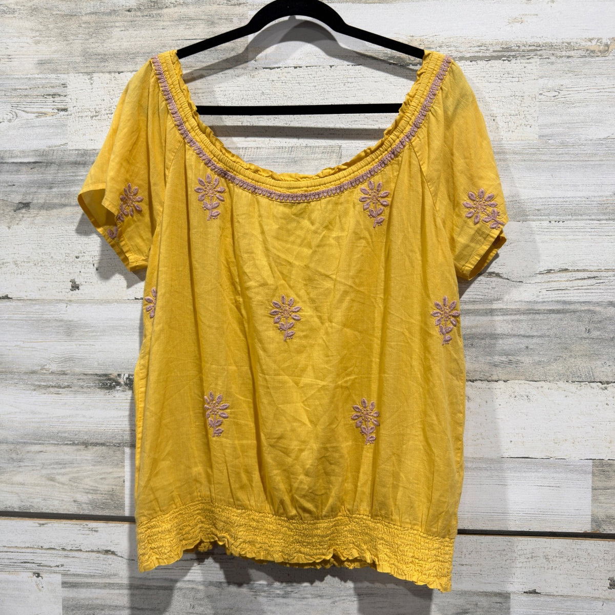 Ivy Jane Embroidered Peasant Top Women Size M Yellow 100% Cotton Boho Style4