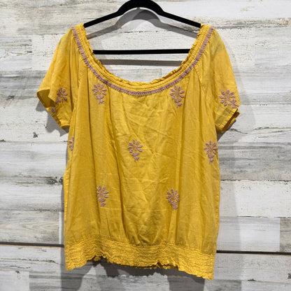 Ivy Jane Embroidered Peasant Top Women Size M Yellow 100% Cotton Boho Style4