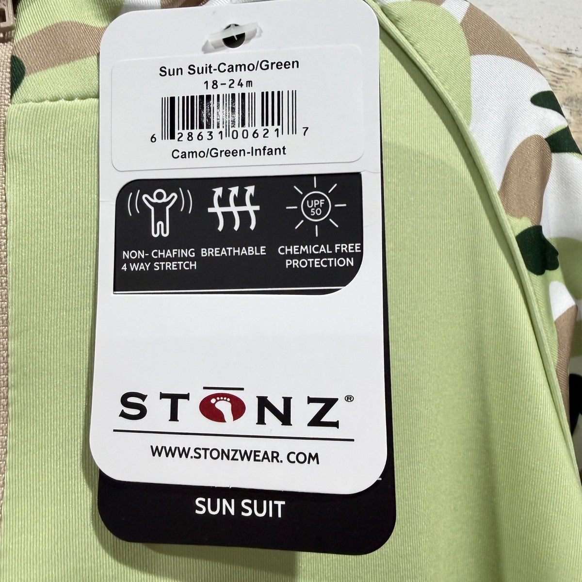 Stonz Sun Suit Boys 18-24M Green Camo UPF 50 Rash Guard Gorpcore NWT2