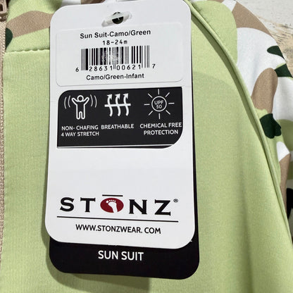 Stonz Sun Suit Boys 18-24M Green Camo UPF 50 Rash Guard Gorpcore NWT2