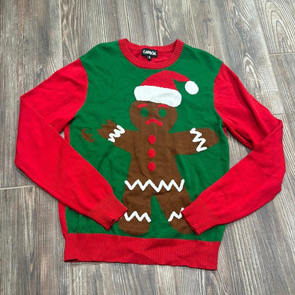 Carbon Ugly Christmas Sweater Men Size S Green Red Gingerbread Man EUC0