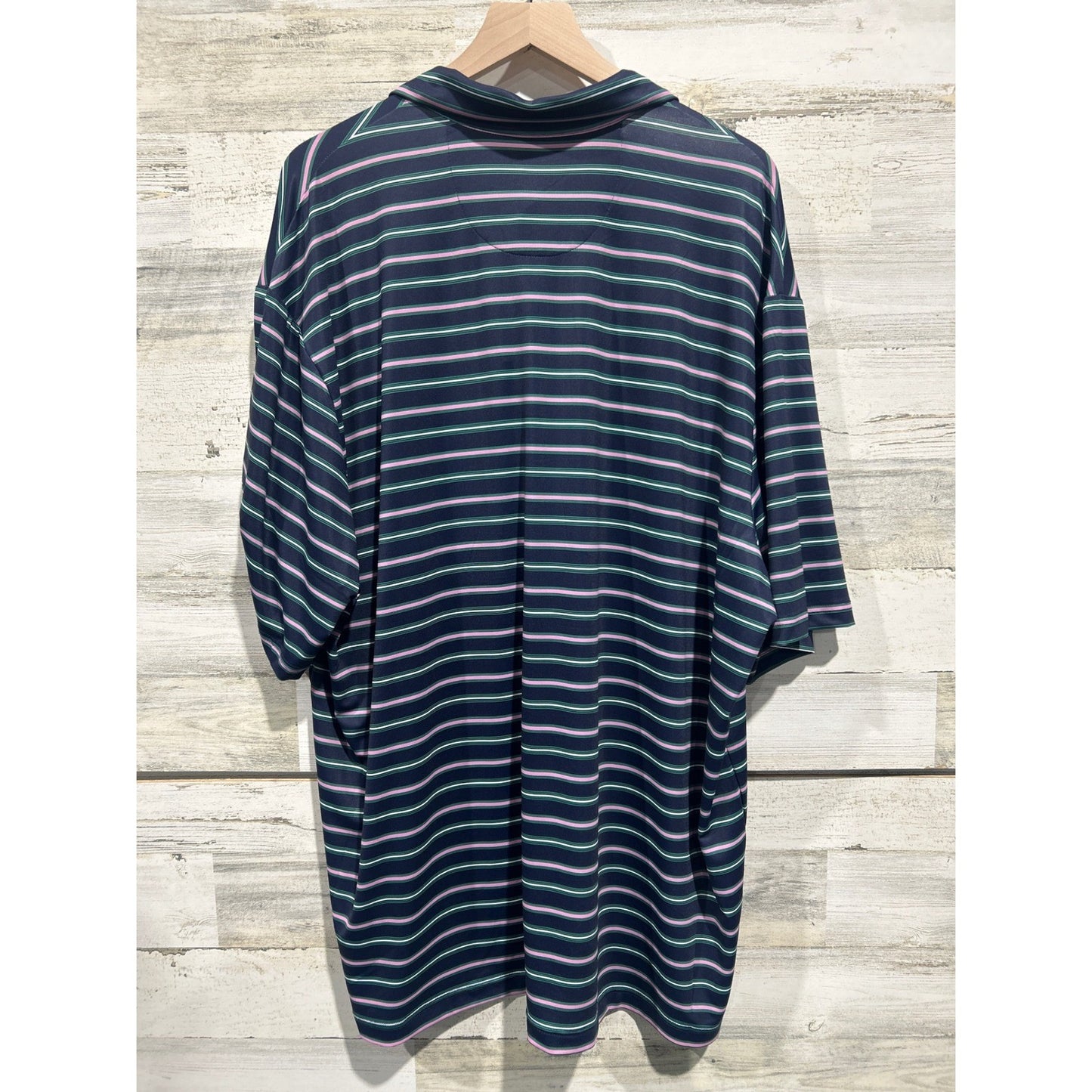 Roundtree Yorke Polo Shirt Men 2XT Navy Striped Performance Golf NWT2