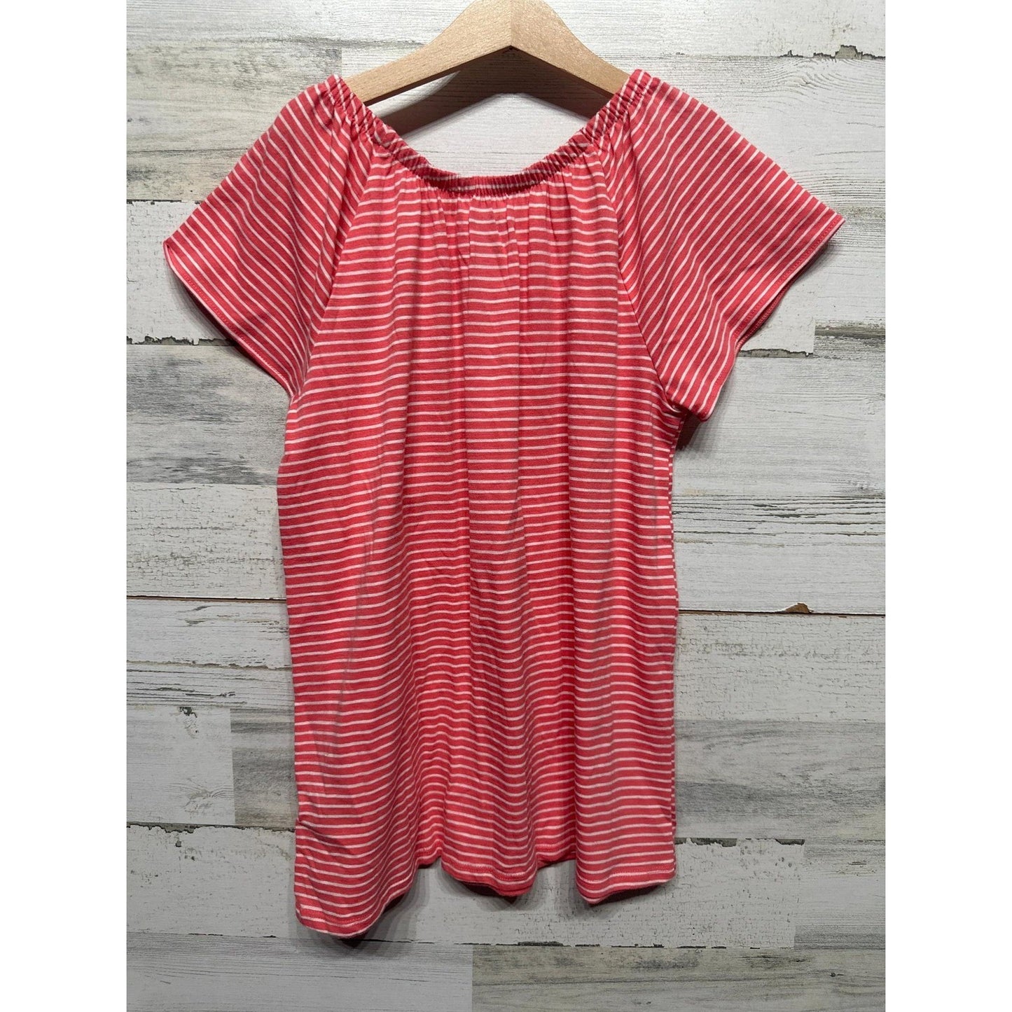 Cat & Jack Striped Shirt Girls 10/12 Coral White Short Sleeve NWT0