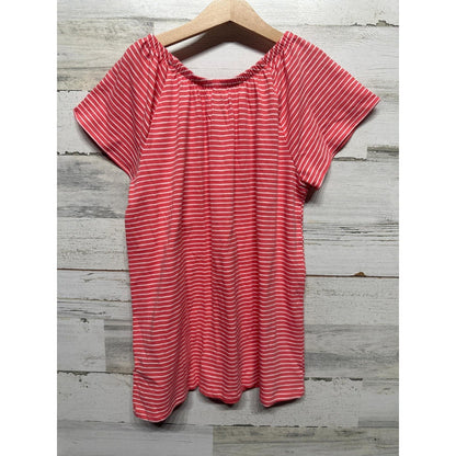 Cat & Jack Striped Shirt Girls 10/12 Coral White Short Sleeve NWT0