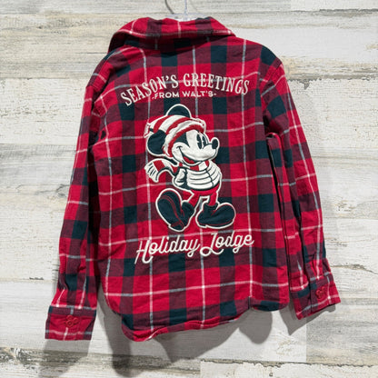 Disney Flannel Shirt Boys 4 Red Plaid Mickey Mouse Holiday Lodge *Flawed3