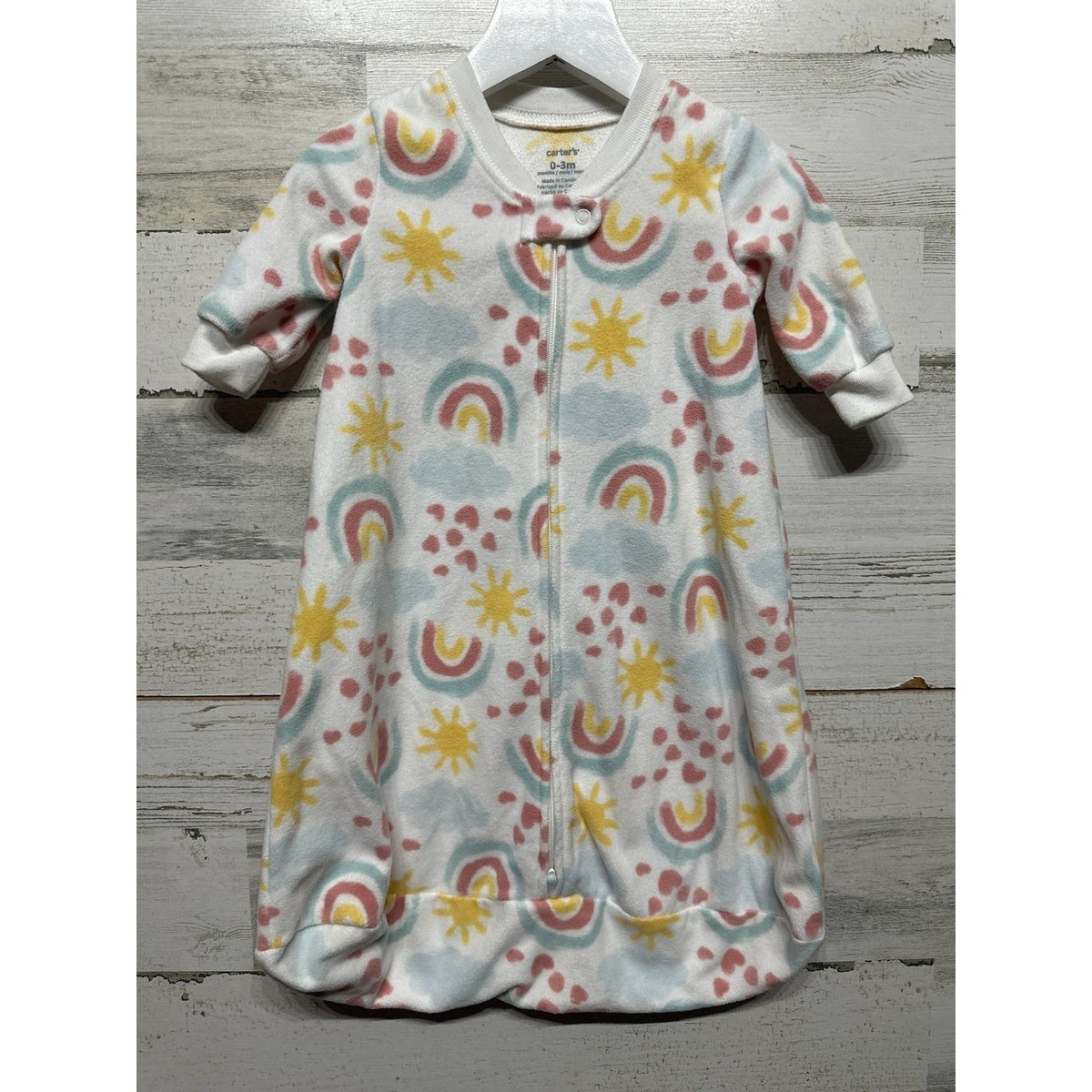Carter's Sleep Sack Girls 0-3M White Rainbow Sun Fleece Wearable Blanket EUC0