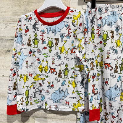 Dr Seuss Pajama Set Boys Size 8 White Character Print Grinchcore GUC1