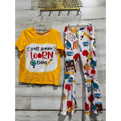 Back To School Girls Size 6 Yellow Y'all Gonna Learn Today School Core Set0