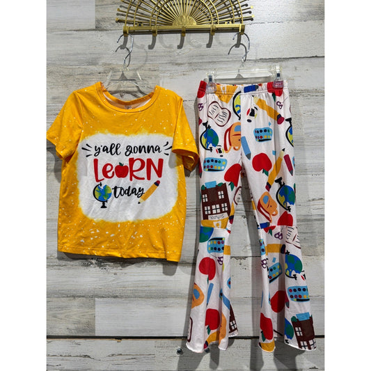 Back To School Girls Size 6 Yellow Y'all Gonna Learn Today School Core Set0