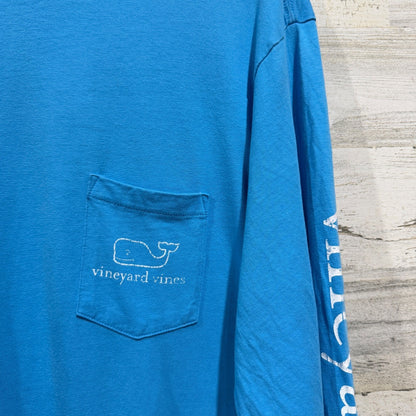 Vineyard Vines Pocket Tee Men L Blue Long Sleeve Whale Graphic Preppy GUC1