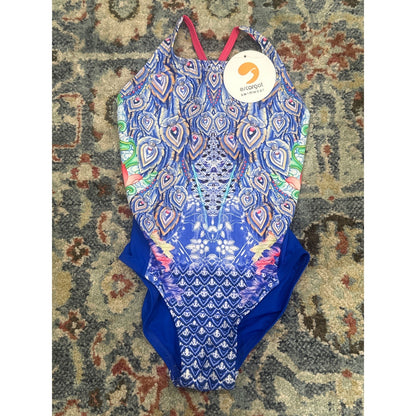 Escargot Swimsuit Girls 6X Blue Peacock Print One Piece NWT0