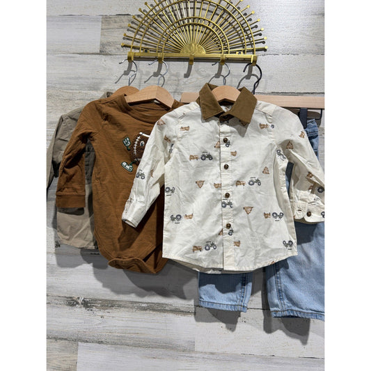 Cat & Jack Carter's Outfit Bundle Boys 18M Fall Neutral Hay Tractor Football Lot0