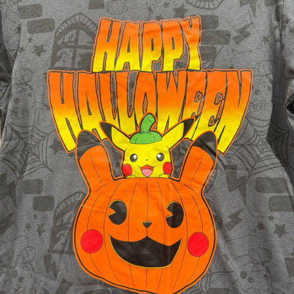 Pokemon T-Shirt Boys Size Small Grey Pikachu Pumpkin Happy Halloween Graphic NWT1