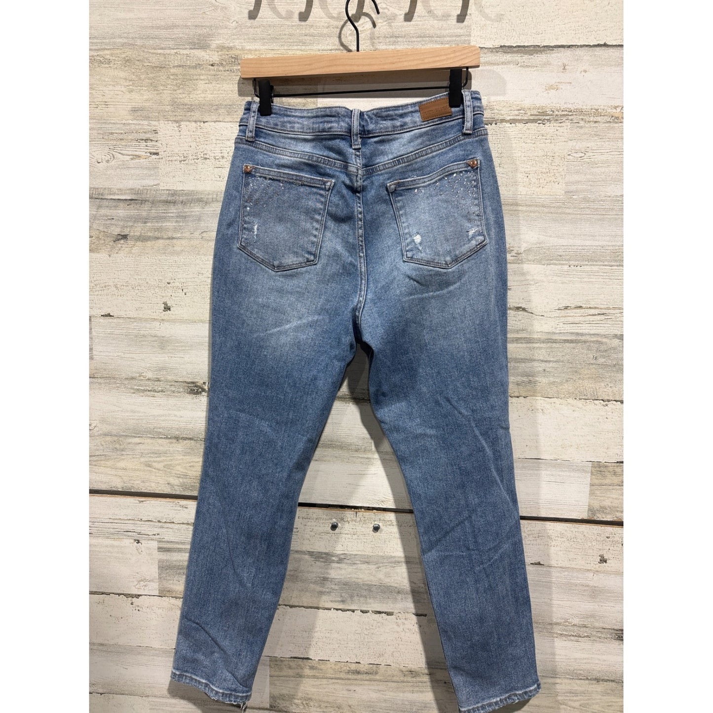 Judy Blue Jeans Womens 9/29 Blue Rhinestone Distressed Slim Fit EUC2