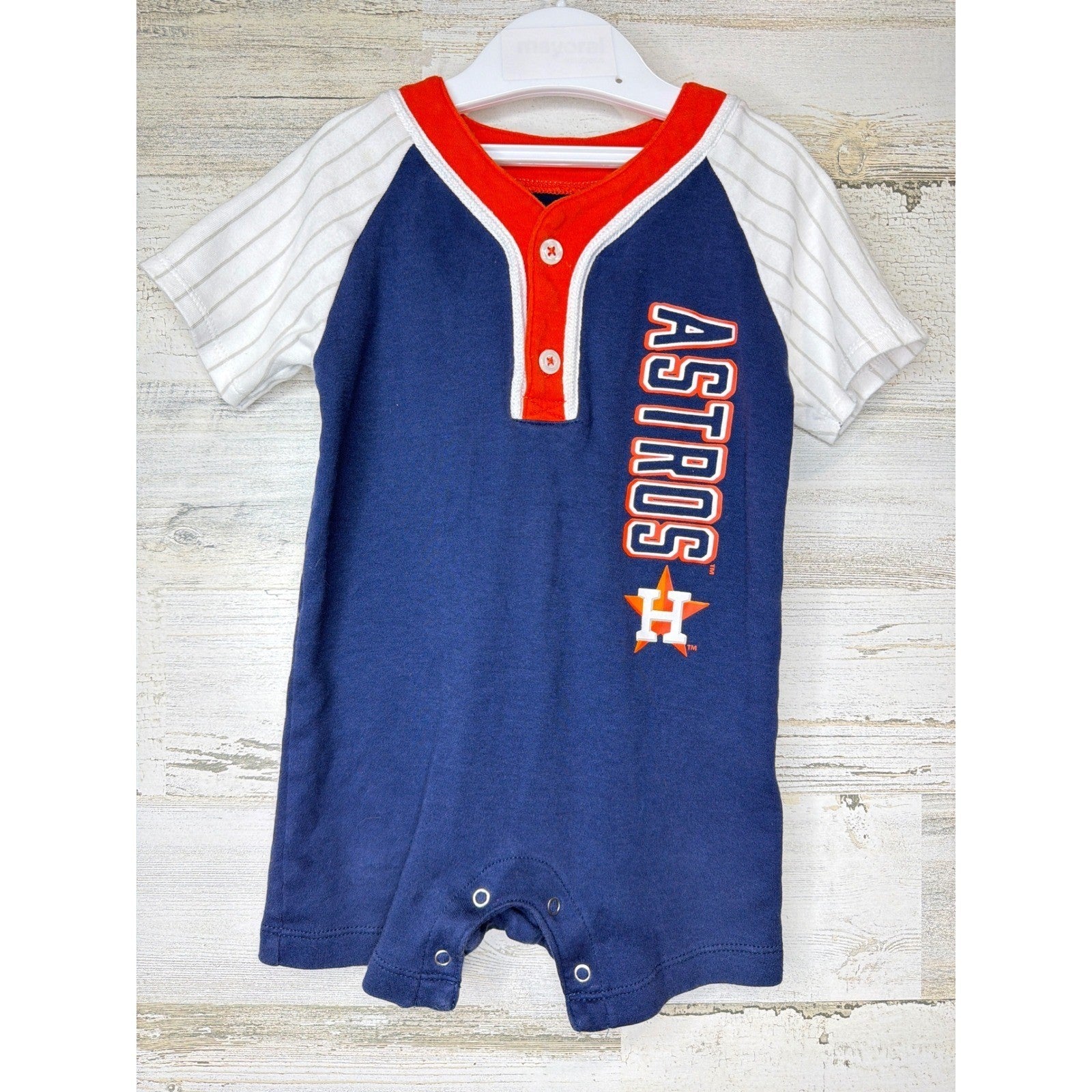 Genuine Merchandise Houston Astros Romper Boys 12M Navy Orange Baseball EUC0